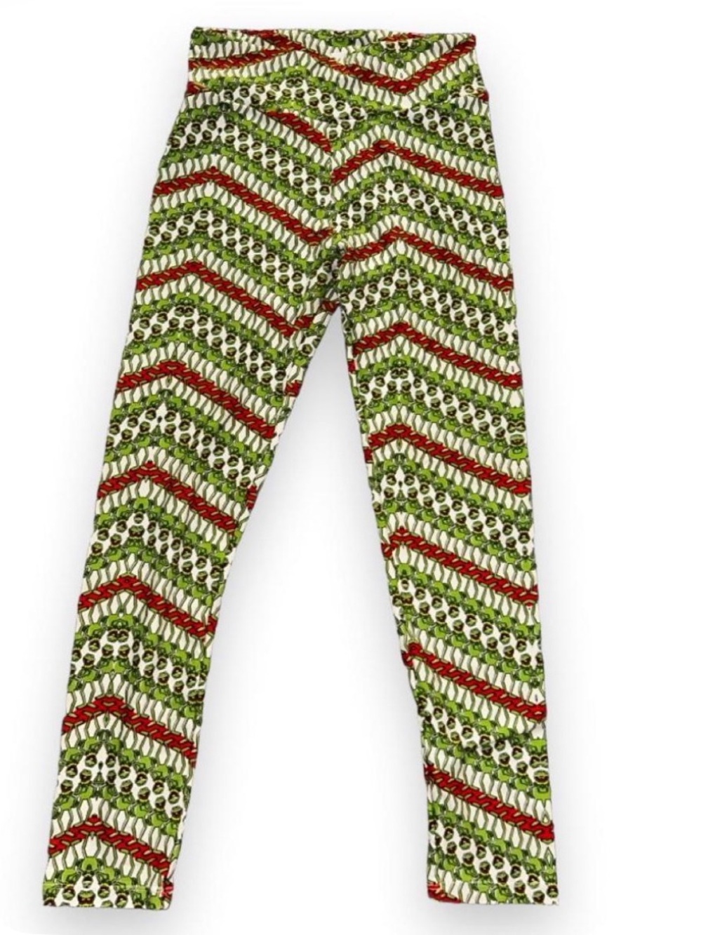 LulaRoe green, red, and white Ketmit the frog leggings OS